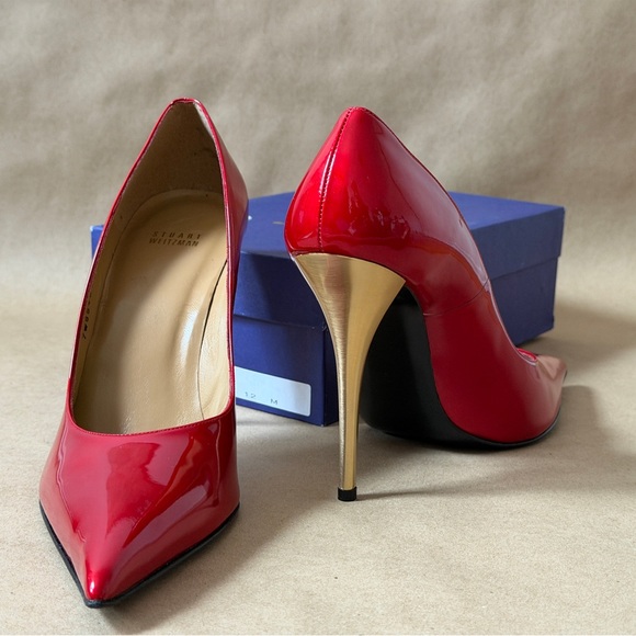 Stuart Weitzman Fever Red Quasar 12M Glossy Red Heels - Picture 2 of 8